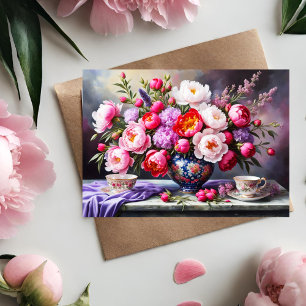 Knoppar av Peonies, Orientalskt Bukett Mors Dag Kort