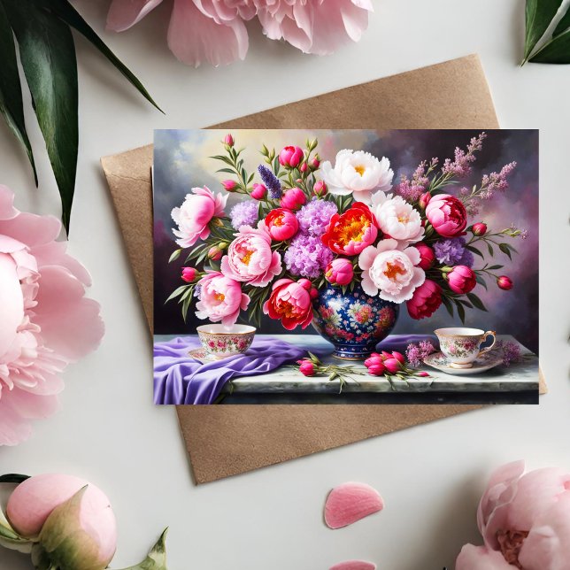 Knoppar av Peonies, Orientalskt Bukett Mors Dag Kort (A lovely Mother's day card that can be used for many other occasions. )