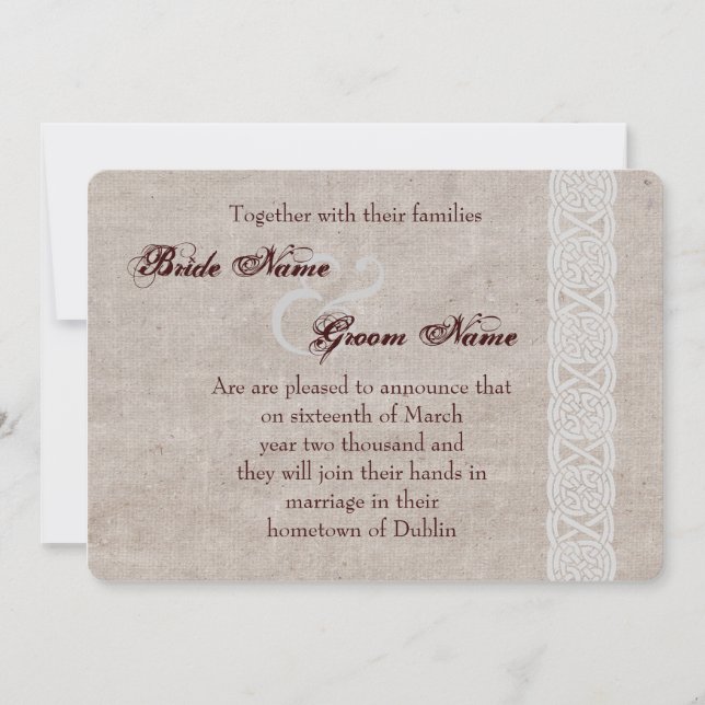 Knör på rustik burlap irish traditionell spara datumet (Framsida)