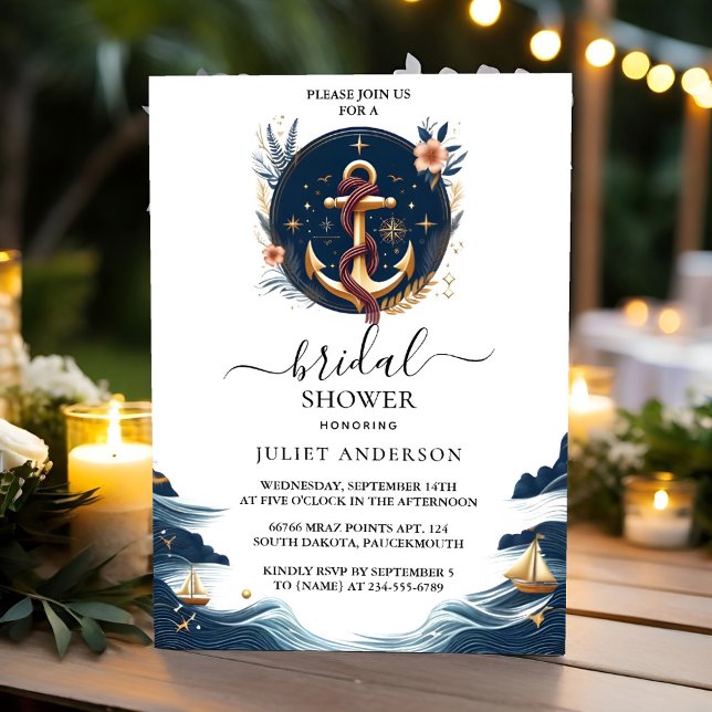 Knot Boat Frakt Navy Blue Nautical Möhippa Inbjudningar (Skapare uppladdad)