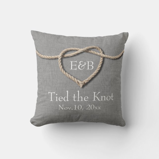 Knot Grått Burlap Bröllop Pillow Kudde (Framsida)