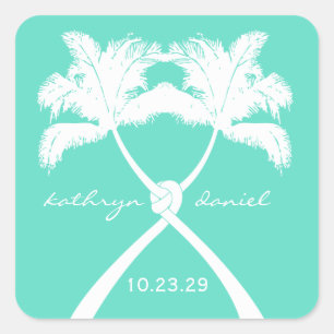 Knot Handflatan Träd Beach Tropical Bröllop Modern Fyrkantigt Klistermärke