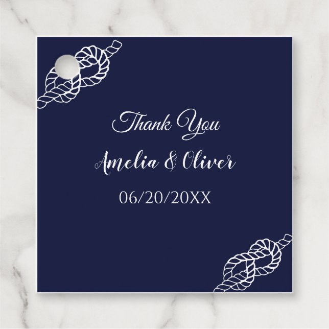 Knot Nautical Rope White & Navy Bröllop Gåvor Etiketter (Framsida)