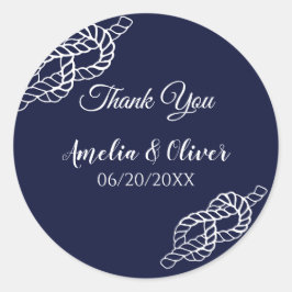 Knot Nautical Rope White & Navy Bröllop Runt Klistermärke