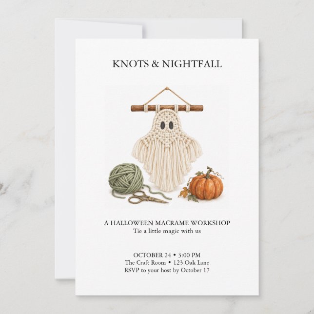 Knot och natt Halloween Macrame Workshop Inbjudningar (Framsida)