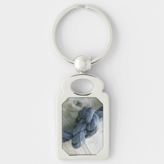 Knot Photo Rectangle Metall Keychain Rektangulärt Silverfärgad Nyckelring (Framsidan)