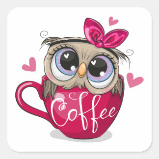 Knot sitter i kopp på kaffe fyrkantigt klistermärke