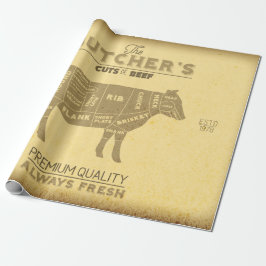 Knötter av nötköttskal med ansträngd slaktare presentpapper