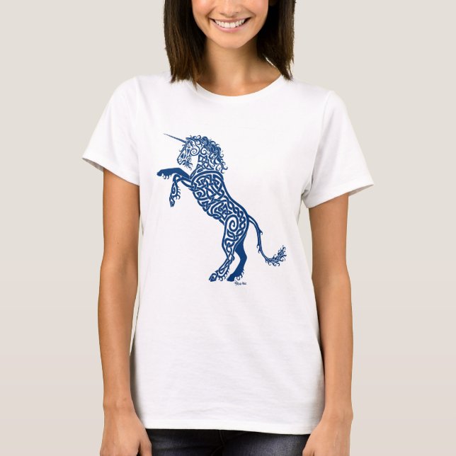 Knotwork blåttUnicorn T Shirt (Framsida)