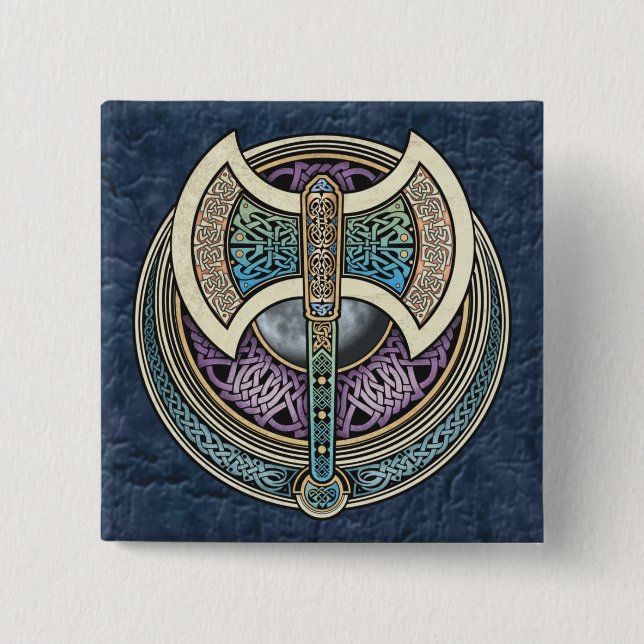 Knotwork Labrys kvadrerar knäppas Knapp (Framsida)