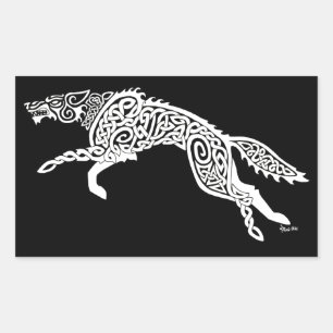 Knotwork Varg, White on Black Rektangulärt Klistermärke
