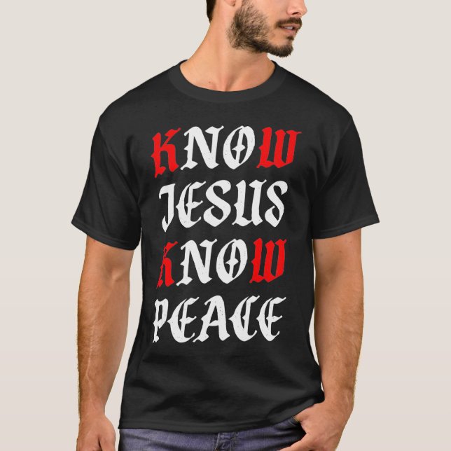 Know Jesus känner Peace Alpha Omega Couture T Shirt (Framsida)