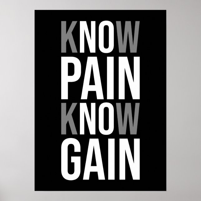Know Pain Know Gain - No Pain No Gain - Motivation Poster (Framsidan)