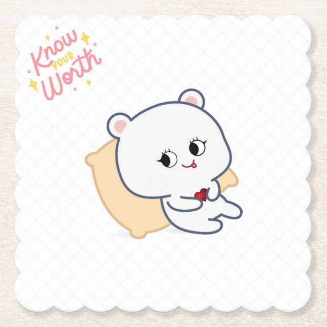 Know Your Worth Cute Bear Coaster Underlägg Papper (Framsida)