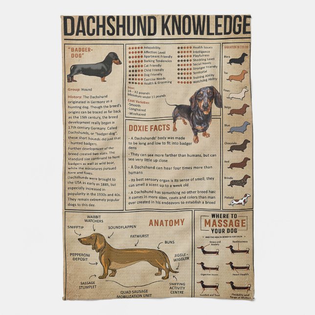 Knowledge Dachshund Wiener Hund Kökshandduk (Vertikal)