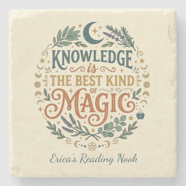 Knowledge is Magic Book Witch Botanical Moon Stenunderlägg (Framsidan)