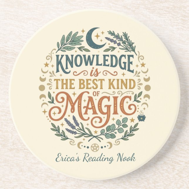 Knowledge is Magic Book Witch Botanical Moon Underlägg (Framsidan)