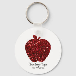 Knowledge Ninja Faux Glitter Red Apple Teacher Nyckelring