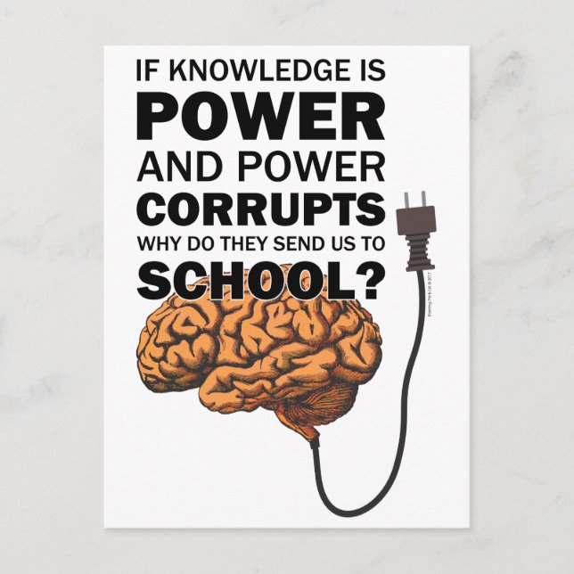 Knowledge Power Funny Citate Ironic Meme Brain Vykort (Framsida)