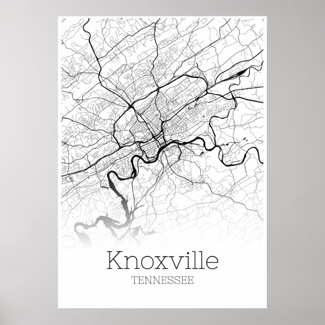 Knoxville Karta - Tennessee - City Karta Poster (Framsidan)