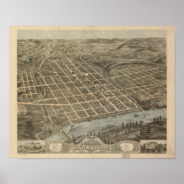 Knoxville Tennessee 1871 Antique Panoramic Karta Poster (Framsidan)