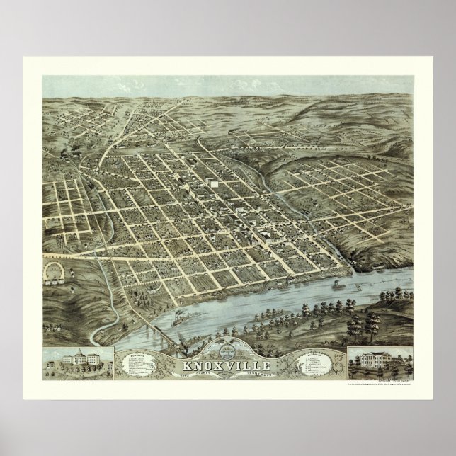 Knoxville, TN Panoramic Karta - 1871 Poster (Framsidan)