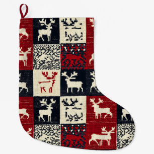Knsigned Patchwork jul Mönster Rustic Stor Julstrumpa