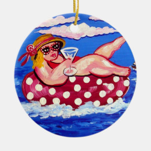 Knubbig Beach Diva med Martini Round Ornament