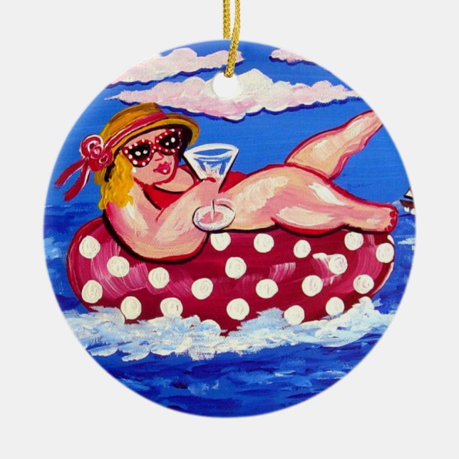 Knubbig Beach Diva med Martini Round Ornament (Framsidan)