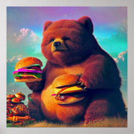Knubbig Bear Eating Cheeseburgers Poster