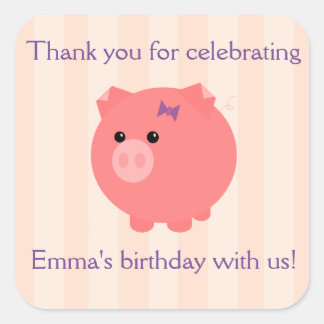 Knubbig Gris med Rosa Rand Stickers Fyrkantigt Klistermärke