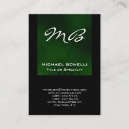Knubbig grönt svart monogram unikt affärskort visitkort