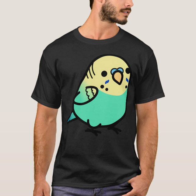 Knubbig Himmel Blue Gult-Headed Budgie T Shirt (Framsida)
