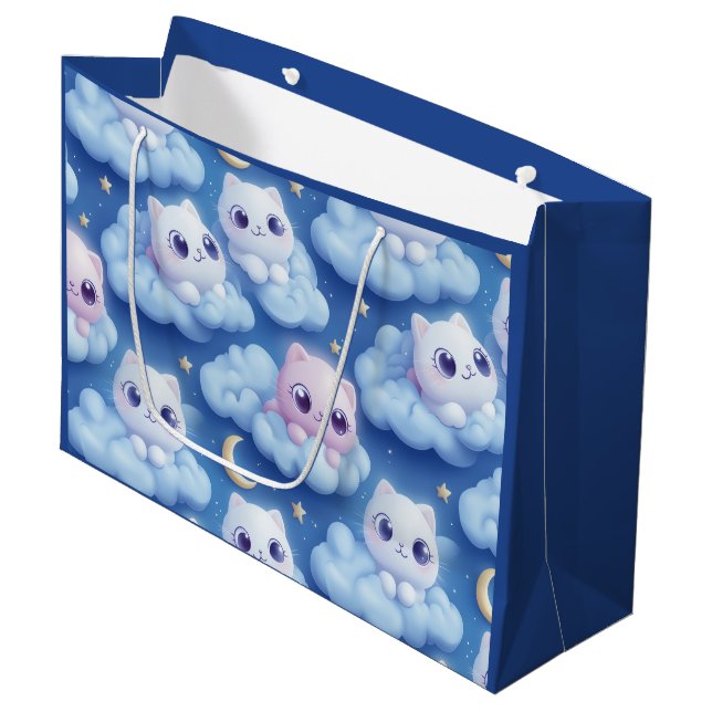 "Knubbig Kawaii Cats and Clouds 3D Seamless Mönste (Framsidan Vinklad)