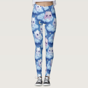 "Knubbig Kawaii Cats and Clouds 3D Seamless Mönste Leggings