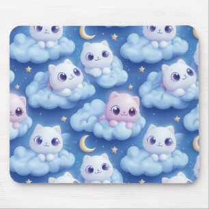 "Knubbig Kawaii Cats and Clouds 3D Seamless Mönste Musmatta