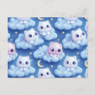 "Knubbig Kawaii Cats and Clouds 3D Seamless Mönste Vykort
