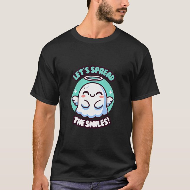 Knubbig Kawaii Ghost leende som en ängel T Shirt (Framsida)