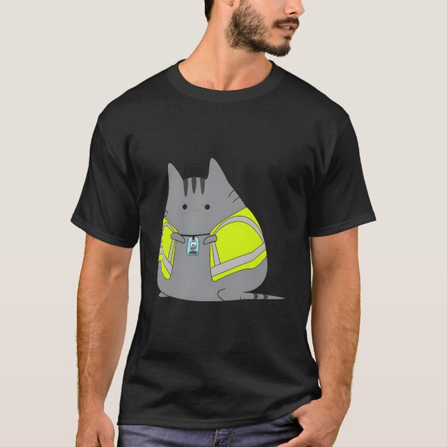 Knubbig Kitten Wearing Safety Vest T Shirt (Framsida)