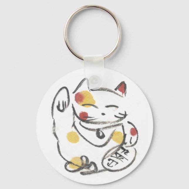 Knubbig Maneki Neko Keychain Nyckelring (Framsida)