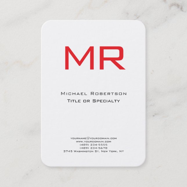 Knubbig Monogram Red White Minimalist Visitkort (Framsida)
