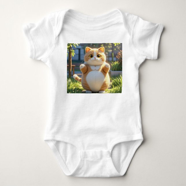 Knubbig Orange Cat in Sunny Garden - Baby Bodykost T Shirt (Framsida)