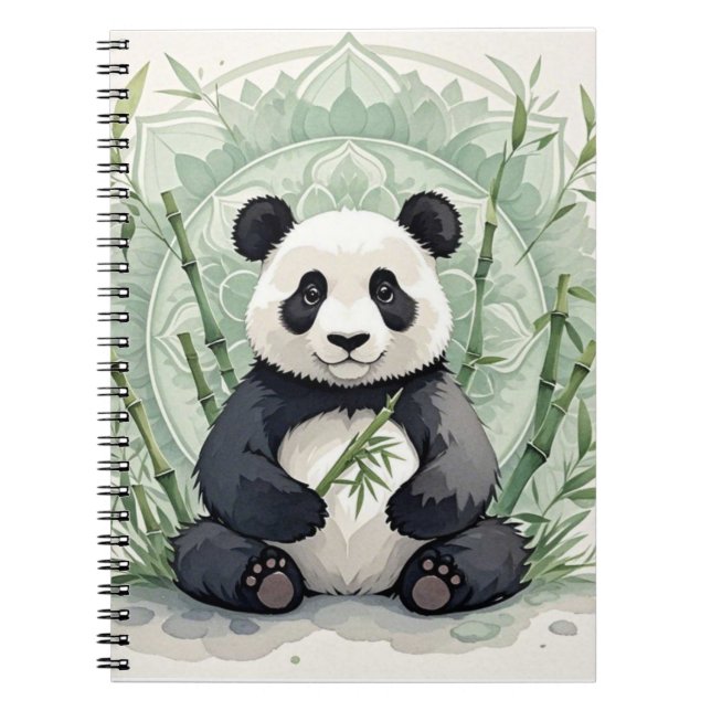 Knubbig panda sitta i en lotus-form anteckningsbok (Framsidan)