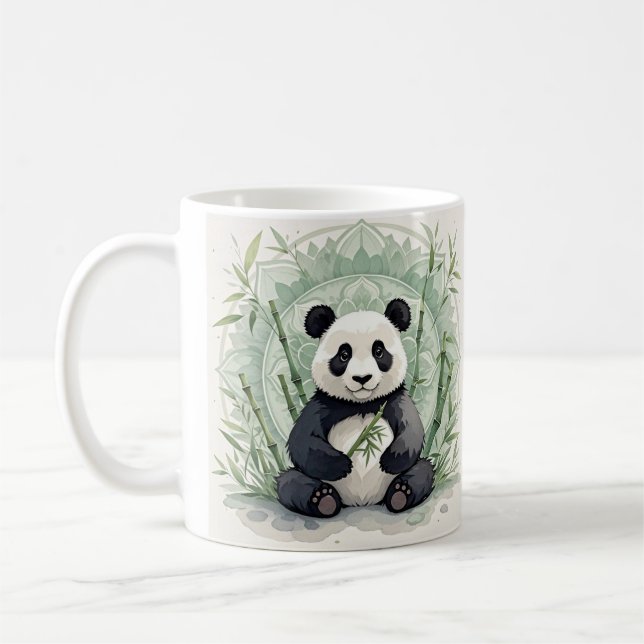 Knubbig panda sitta i en lotus-form kaffemugg (Vänster)