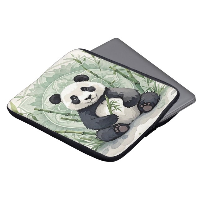 Knubbig panda sitta i en lotus-form laptop fodral (Framsida topp)