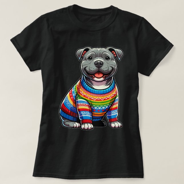 Knubbig Pitbull Hund Puppy Sweater Älskare T Shirt (Design framsida)