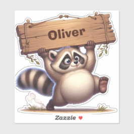 Knubbig Raccoon med Anpassade Namn Sign Klistermärken