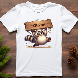 Knubbig Raccoon med Anpassade Namn Sign T Shirt