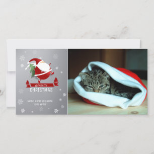 Knubbig Santa on Blue Background Photo Card Julkort