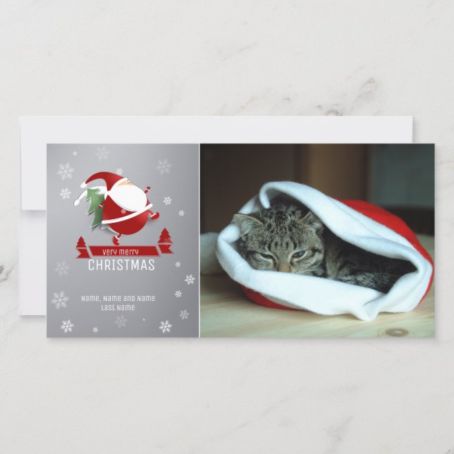 Knubbig Santa on Blue Background Photo Card Julkort (Framsida)